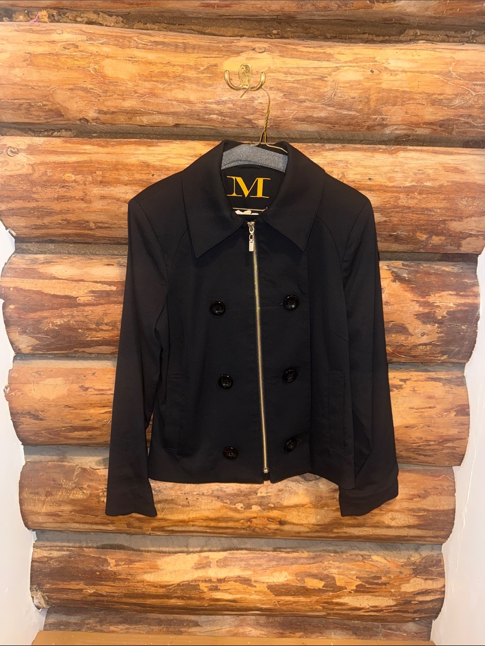 😍Mycrapac Black Women's Zip-Front Double-Breasted Wool Blend Jacket